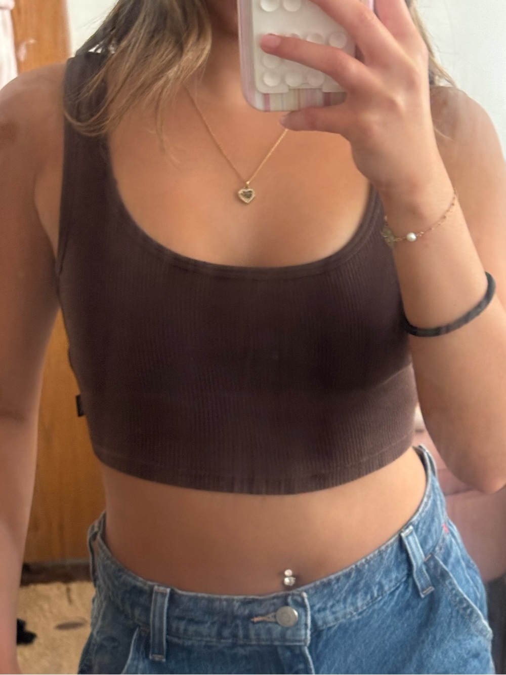 aritzia Ribbed Crop Tank Top - Brown
